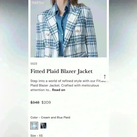 OLIVVI New Fitted Plaid Blazer Jacket NWT Blue & Cream - Picture 4 of 16